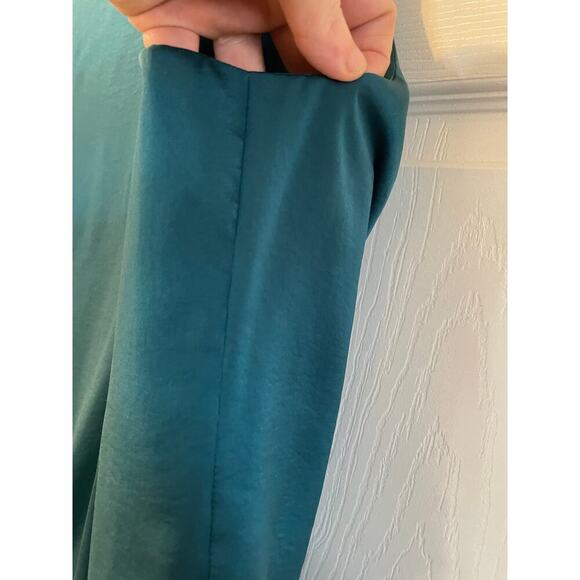 Vince Sleeveless Blouse Size 8 front asymmetrical drape deep jeweled teal color - Picture 13 of 16
